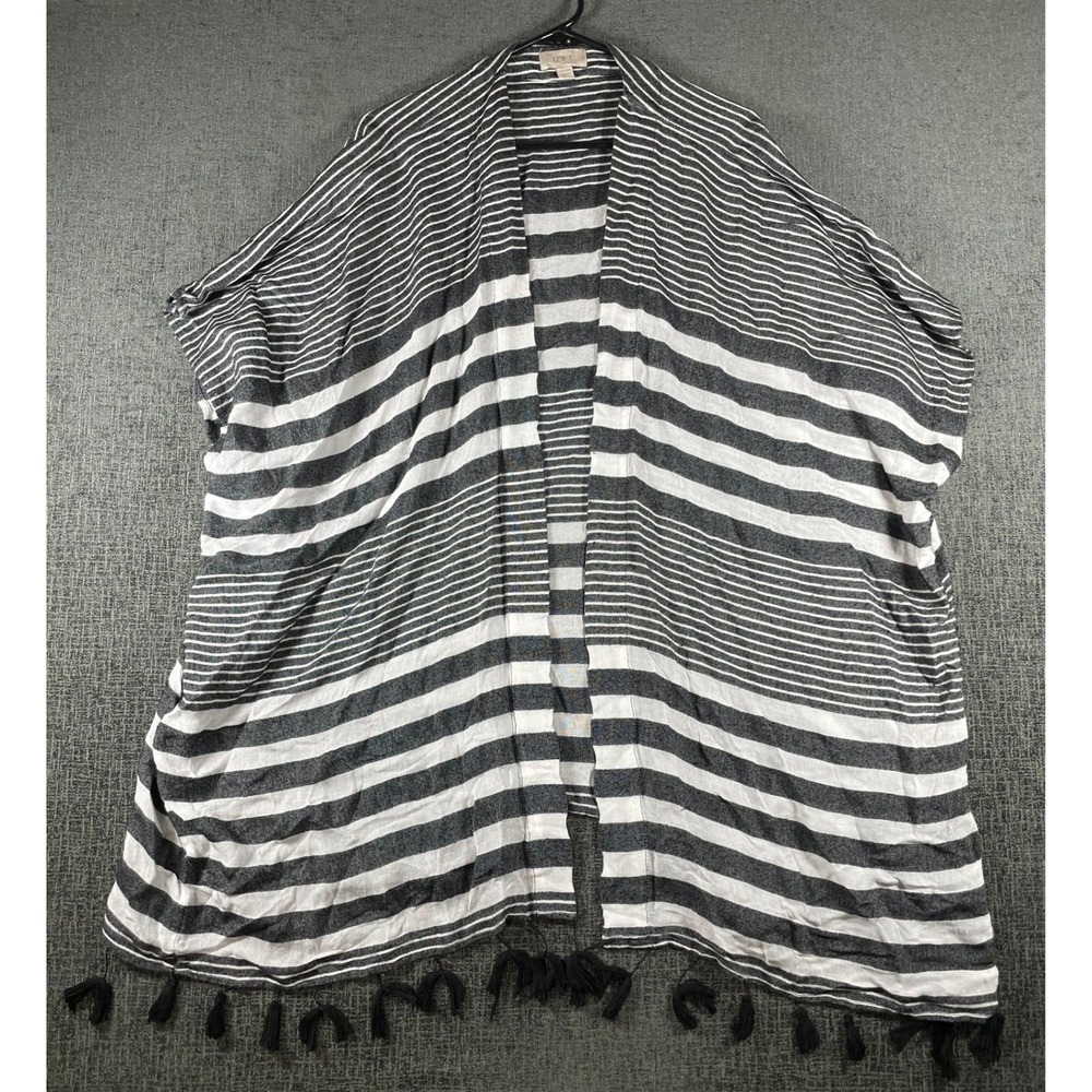 LOFT Striped Kimono Cardigan Black White Tassel Hem One Size